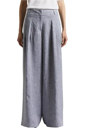 PESERICO SIGN Femme, Pantalons, Bleu, Taille: 34 FR Pantalon en toile de lin pur légère et fraîche