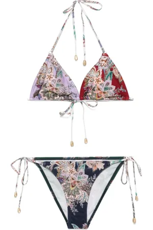 ZIMMERMANN Femme, Maillots de bain, Multicolore, Taille: 40 FR Haut de Maillot Vert Émeraude Imprimé Paisley