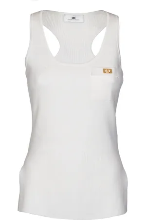 Elisabetta Franchi Femme, Tops, , Taille: 40 FR Haut ivoire sans manches à col large