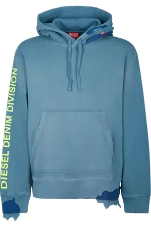 Diesel Homme, Sweatshirts et sweats à capuche, Bleu, Taille: L Sweat à Capuche Effet Déchiré Bleu Clair