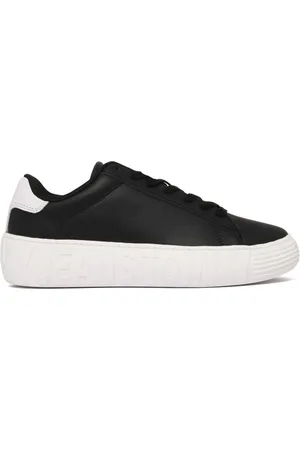 Tommy Hilfiger Femme, Chaussures, Noir, Taille: 37 EU Baskets en Cuir Noir et Blanc à Plateforme