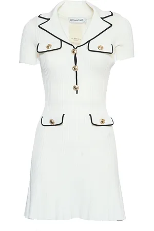 Self-Portrait Femme, Robes, Blanc, Taille: 40 FR Robe Mini en Tricot Côtelé Blanc