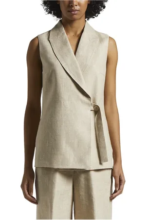 PESERICO SIGN Femme, Vestes, , Taille: 34 FR Gilet croisé à boutons en lin et soie à motif chevron