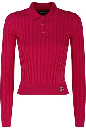 Dolce & Gabbana Femme, Tops, Rose, Taille: 40 FR Polo Court en Soie Fuchsia