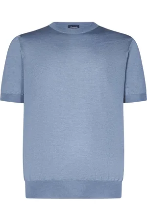 DRUMOHR Homme, Pulls, Bleu, Taille: XL T-shirt Bleu Clair Mélange de Luxe Côtelé