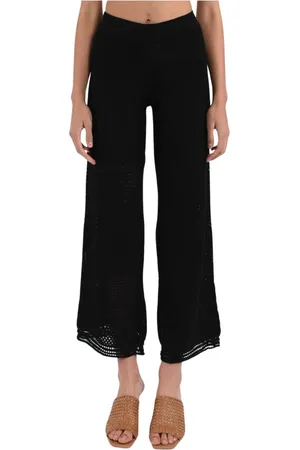 AKEP Femme, Pantalons, Noir, Taille: 42 FR Pantalon large en tricot crochet