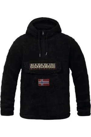 Napapijri Homme, Sweatshirts et sweats à capuche, Noir, Taille: L Sweat à Capuche Noir avec Demi-Zip et Drapeau Norvégien