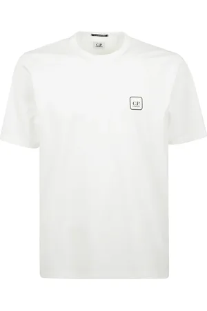 C.P. Company Homme, Tops, Blanc, Taille: L T-shirt en coton biologique avec impression futuriste
