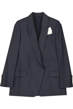 Brunello Cucinelli Femme, Vestes, Bleu, Taille: 38 FR Veste Bleue Laine Bouton Pression Devant