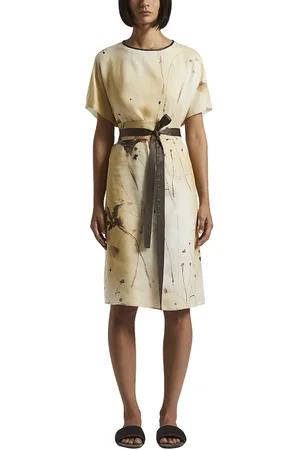 PESERICO SIGN Femme, Robes, , Taille: 34 FR Robe midi en voile de tencel et ramie imprimée