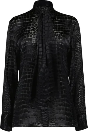VERSACE Femme, Blouses et Chemises, Noir, Taille: 38 FR Chemise Lavallière Effet Croco