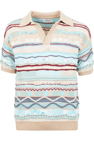 LANEUS Homme, Tops, Multicolore, Taille: M Polo en Coton Jacquard Coupe Regular Manches Courtes