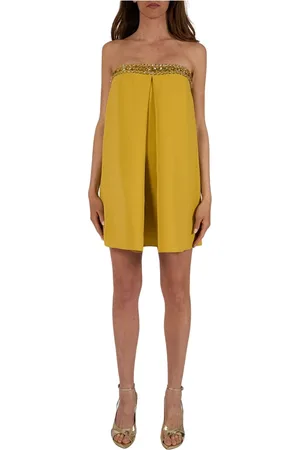 Isabelle Blanche Femme, Robes, Jaune, Taille: 38 FR Robe longue sans bretelles avec détail bijou