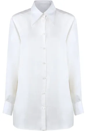 Dolce & Gabbana Femme, Blouses et Chemises, Blanc, Taille: 36 FR Chemise Blanche en Soie, Fermeture à Boutons, Manches Longues