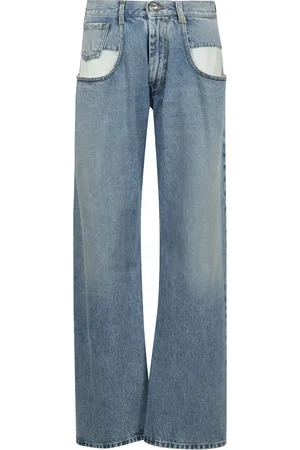 Maison Margiela Femme, Jeans, Bleu, Taille: 38 FR Jean Large en Denim avec Insert Contrasté