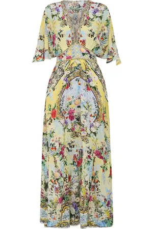 Camilla Femme, Robes, Jaune, Taille: 40 FR Robe en soie avec volant à l