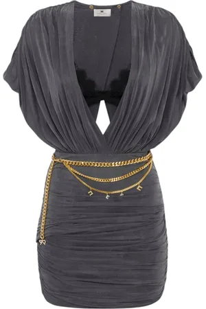 Elisabetta Franchi Femme, Robes, Gris, Taille: 38 FR Élégante Mini-Robe à Imprimé Floral