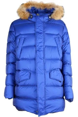 add Homme, Vestes, Bleu, Taille: L Veste en Nylon Bleu avec Capuche en Fourrure