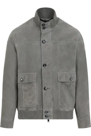 BRIONI Homme, Vestes, Gris, Taille: L Veste en Cuir Suédé Vert