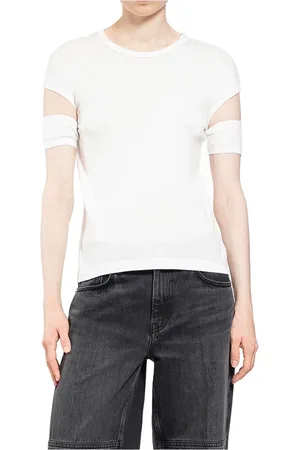 Helmut Lang Femme, Tops, Blanc, Taille: 40 FR Haut en Coton avec Manches Découpées