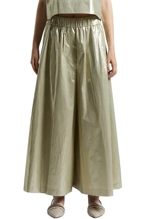 PESERICO SIGN Femme, Pantalons, Vert, Taille: 36 FR Pantalon en popeline de coton laminé