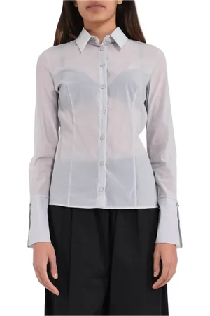 Patrizia Pepe Femme, Blouses et Chemises, Gris, Taille: 36 FR Chemise en organza transparente avec col classique