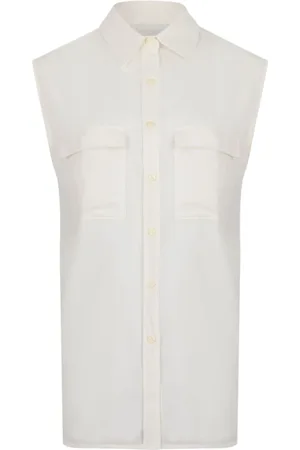Calvin Klein Femme, Blouses et Chemises, Blanc, Taille: 38 FR Chemise Sans Manches en Coton Tofu Blanc