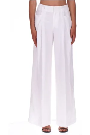 ERMANNO SCERVINO Femme, Pantalons, Blanc, Taille: 38 FR Pantalon Large en Lin Blanc