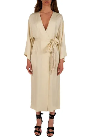 Isabelle Blanche Femme, Robes, , Taille: 40 FR Robe Kimono Longue avec Ceinture et Franges
