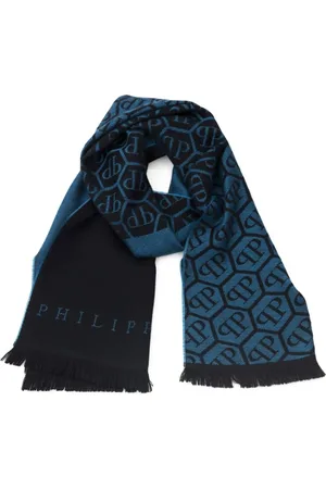 Philipp Plein Homme, Accessoires, Multicolore, Taille: ONE Size Logo All Over Écharpe Bleue Unisexe