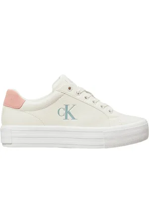 Calvin Klein Femme, Chaussures, Blanc, Taille: 36 EU Baskets plates en cuir audacieuses