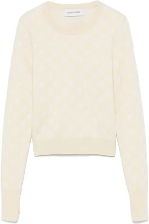 Marine Serre Femme, Pulls, Blanc, Taille: 40 FR Pull à motif jacquard lune blanc