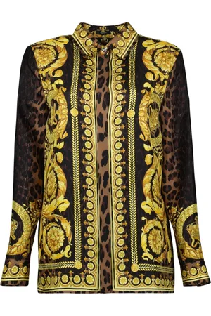 VERSACE Femme, Blouses et Chemises, Jaune, Taille: 36 FR Chemise de Nuit en Soie Imprimé Léopard Wild Barocco
