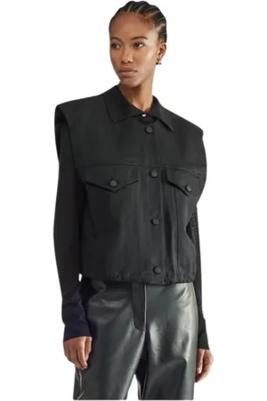 LIVIANA CONTI Femme, Vestes, Noir, Taille: 36 FR Gilet Noir en Coton avec Bouton en Métal