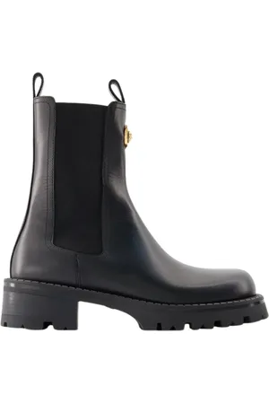 VERSACE Femme, Chaussures, Noir, Taille: 38 1/2 EU Bottines en Cuir Noir