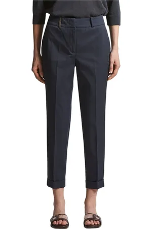 PESERICO SIGN Femme, Pantalons, Bleu, Taille: 40 FR Pantalon slim en gabardine de coton peigné