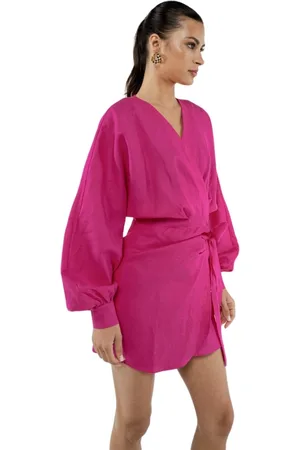 ACTUALEE Femme, Robes, Rose, Taille: 40 FR Robe Fuchsia En Lin À Manches Longues