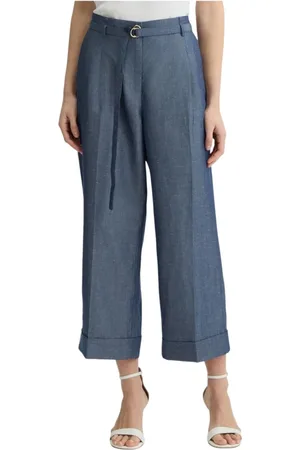 Liu Jo Femme, Pantalons, Bleu, Taille: 40 FR Mélange Élégant de Lyocell et Lin