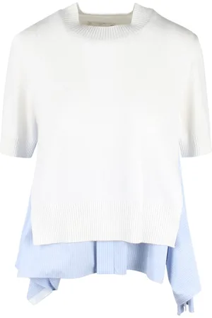 SACAI Femme, Pulls, Blanc, Taille: 38 FR Haut en Tricot de Popeline Rayée