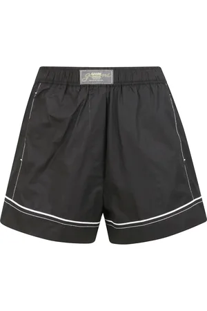Ganni Femme, Shorts, Noir, Taille: 38 FR Shorts en Popeline de Coton Élastique