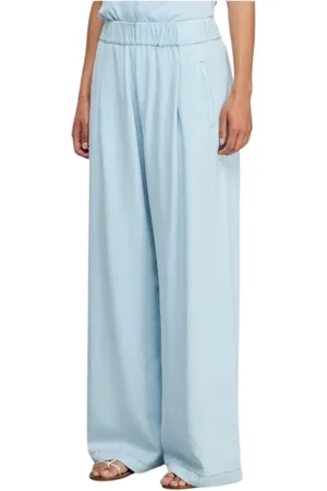SEMICOUTURE Femme, Pantalons, Bleu, Taille: 36 FR Pantalon Large en Denim Bleu Ciel