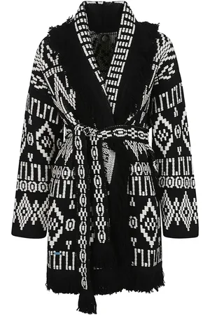 Alanui Femme, Pulls, Noir, Taille: 40 FR Pull Noir avec Motif Géométrique et Ceinture