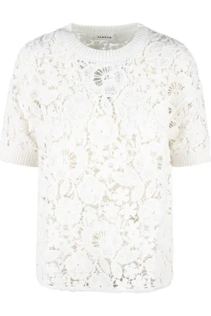 P.A.R.O.S.H. Femme, Blouses et Chemises, Blanc, Taille: 38 FR Haut en Tricot Crocheté Floral