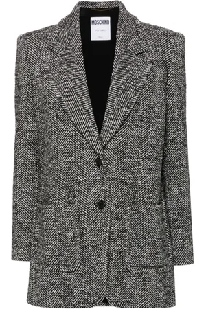 Moschino Femme, Vestes, Noir, Taille: 38 FR Veste en Chevrons Noire avec Détails de Fléchettes