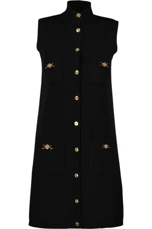 VERSACE Femme, Robes, Noir, Taille: 36 FR Robe en Cachemire Noir Sans Manches Design Classique