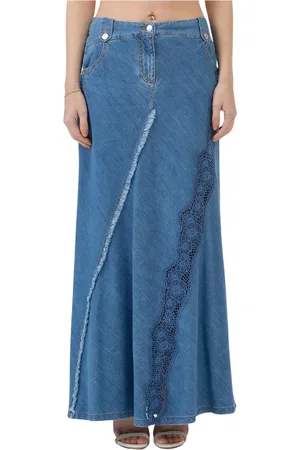 ERMANNO SCERVINO Femme, Jupes, Bleu, Taille: 38 FR Jupe longue en denim avec détail en dentelle