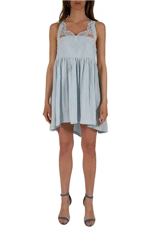 Maurizio Mykonos Femme, Robes, Bleu, Taille: 40 FR Robe Mini en Dentelle Romantique