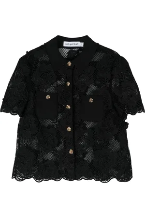 Self-Portrait Femme, Blouses et Chemises, Noir, Taille: 36 FR Chemise en Dentelle Col Classique