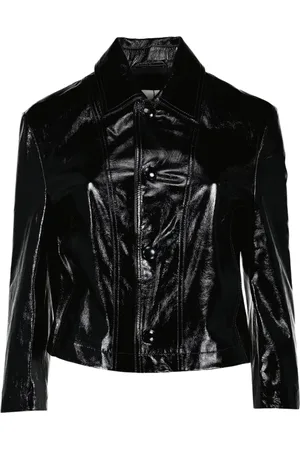 Ami Femme, Vestes, Noir, Taille: 38 FR Veste en vinyle avec col classique