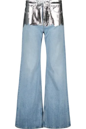 Paco rabanne Femme, Jeans, Gris, Taille: 36 FR Jean baggy en denim argent